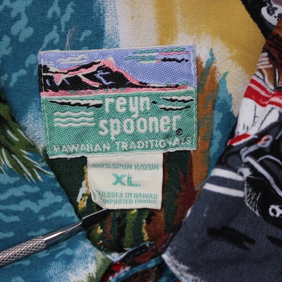 Reyn Spooner Hawaiian Shirt Mens XL Spooners Car 100% Rayon S/S Button Up - Picture 9 of 13